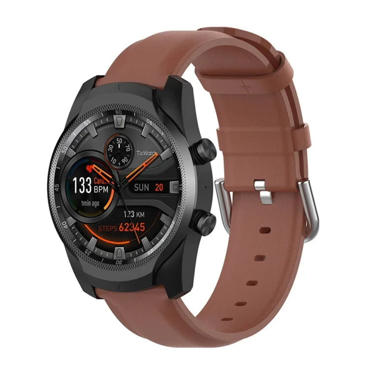 22mm Leather Strap with Round Tail Buckle, For Ticwatch Pro 2020, For Huawei Watch GT2E, For Samsung Galaxy Watch 3 45mm