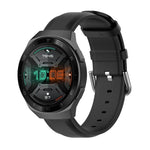 22mm Leather Strap with Round Tail Buckle, For Ticwatch Pro 2020, For Huawei Watch GT2E, For Samsung Galaxy Watch 3 45mm