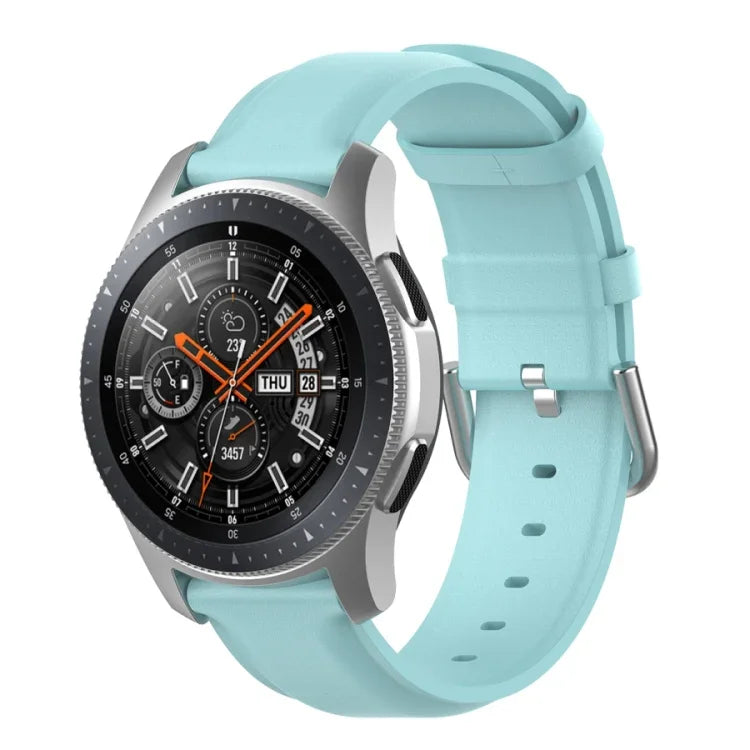 22mm Leather Strap with Round Tail Buckle, For Ticwatch Pro 2020, For Huawei Watch GT2E, For Samsung Galaxy Watch 3 45mm