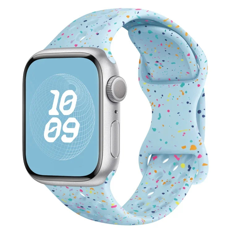 สายรัดนาฬิกาซิลิโคนลายพรางแบบรู พร้อมหัวเข็มขัดผีเสื้อ สำหรับ Apple Watch Series 2 ขนาด 42 มม., สำหรับ Apple Watch Series 2 ขนาด 38 มม., สำหรับ Apple Watch ขนาด 42 มม., สำหรับ Apple Watch ขนาด 38 มม.