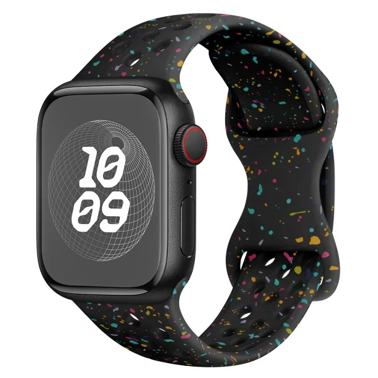 สายรัดนาฬิกาซิลิโคนลายพรางแบบรู พร้อมหัวเข็มขัดผีเสื้อ สำหรับ Apple Watch Series 2 ขนาด 42 มม., สำหรับ Apple Watch Series 2 ขนาด 38 มม., สำหรับ Apple Watch ขนาด 42 มม., สำหรับ Apple Watch ขนาด 38 มม.