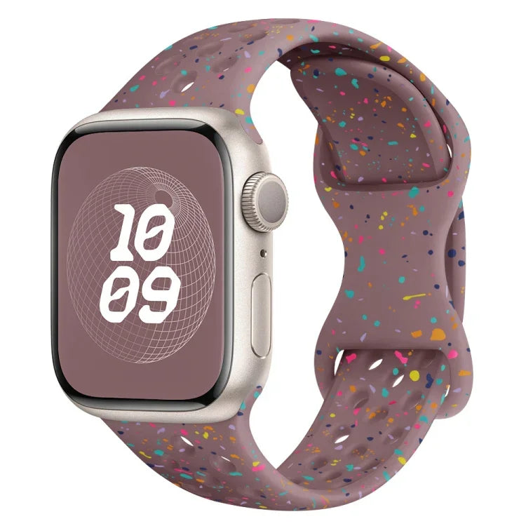 สายรัดนาฬิกาซิลิโคนลายพรางแบบรู พร้อมหัวเข็มขัดผีเสื้อ สำหรับ Apple Watch Series 2 ขนาด 42 มม., สำหรับ Apple Watch Series 2 ขนาด 38 มม., สำหรับ Apple Watch ขนาด 42 มม., สำหรับ Apple Watch ขนาด 38 มม.