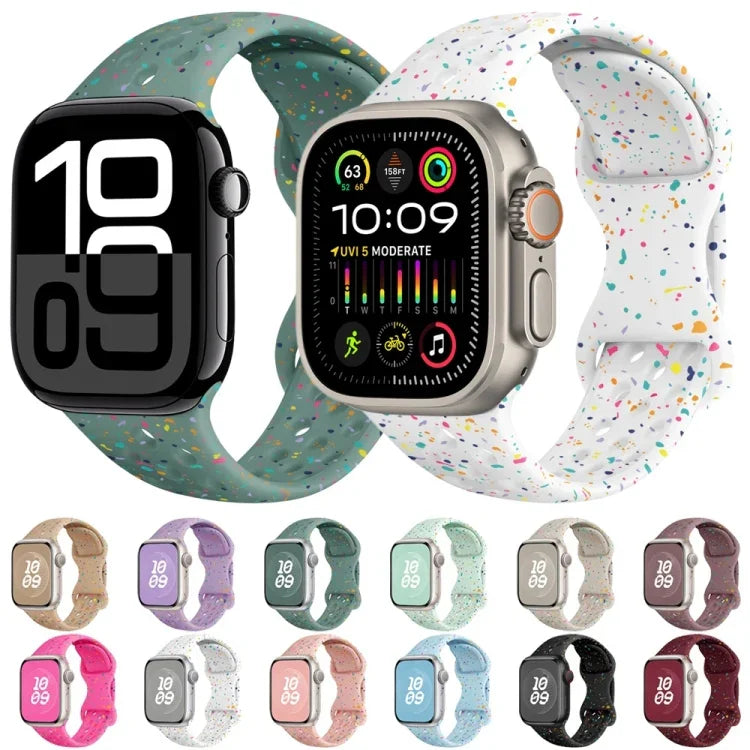 สายรัดนาฬิกาซิลิโคนลายพรางแบบรู พร้อมหัวเข็มขัดผีเสื้อ สำหรับ Apple Watch Series 7 ขนาด 41 มม., สำหรับ Apple Watch Series 7 ขนาด 45 มม., สำหรับ Apple Watch SE ขนาด 40 มม., สำหรับ Apple Watch SE ขนาด 44 มม.