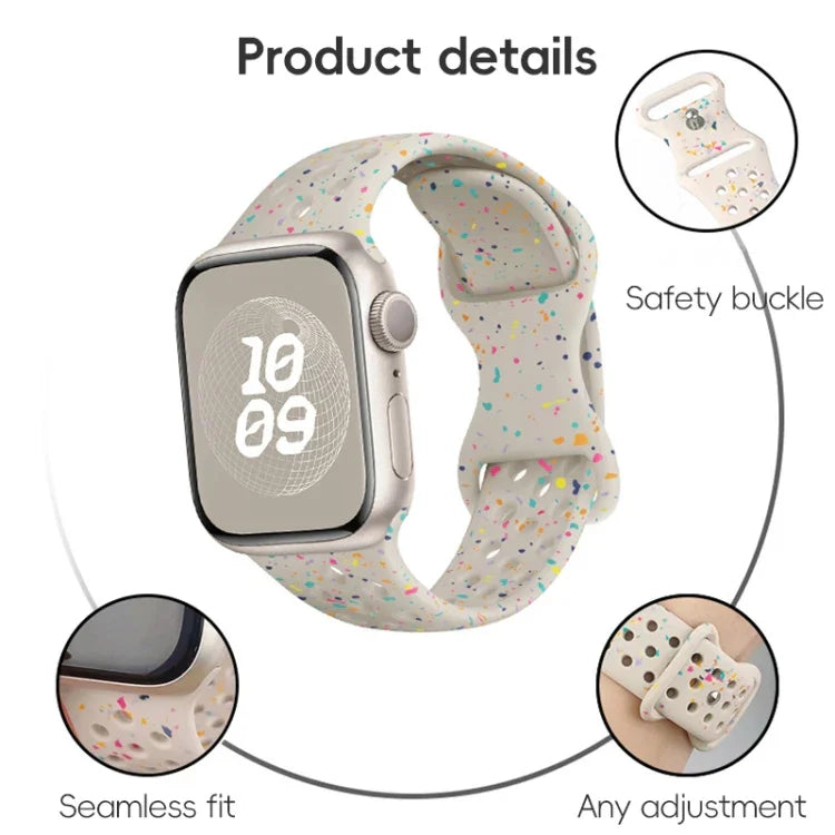 สายรัดนาฬิกาซิลิโคนลายพรางแบบรู พร้อมหัวเข็มขัดผีเสื้อ สำหรับ Apple Watch Series 2 ขนาด 42 มม., สำหรับ Apple Watch Series 2 ขนาด 38 มม., สำหรับ Apple Watch ขนาด 42 มม., สำหรับ Apple Watch ขนาด 38 มม.