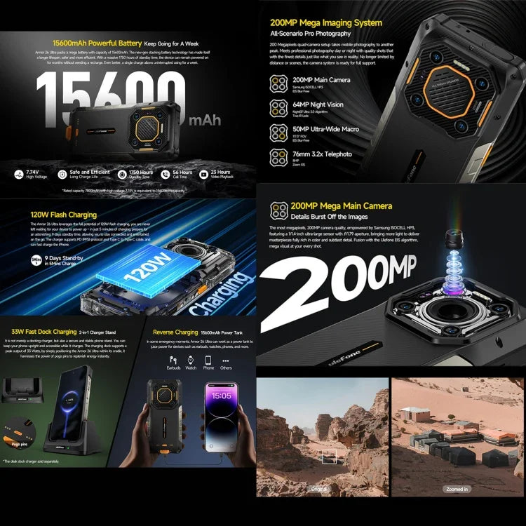 Ulefone Armor 26 Ultra รุ่นวิทยุสื่อสาร Walkie-Talkie โทรศัพท์กันกระแทก, 6.78 นิ้ว Android 13 MediaTek Dimensity 8020 Octa Core, เครือข่าย: 5G, NFC, 12GB+512GB รุ่นวิทยุสื่อสาร Walkie-Talkie