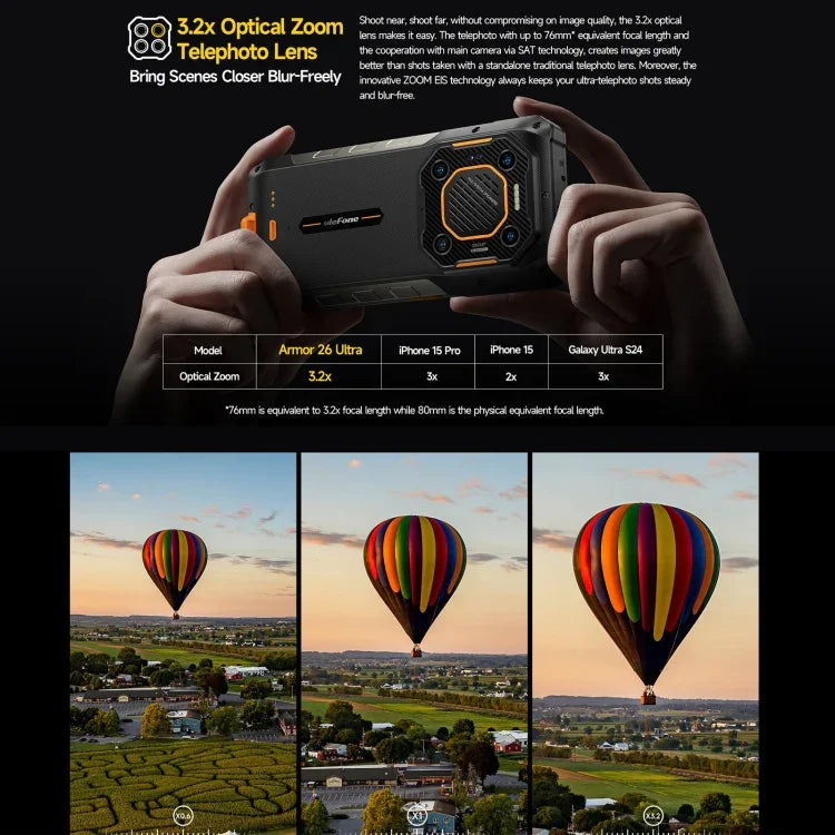 Ulefone Armor 26 Ultra รุ่นวิทยุสื่อสาร Walkie-Talkie โทรศัพท์กันกระแทก, 6.78 นิ้ว Android 13 MediaTek Dimensity 8020 Octa Core, เครือข่าย: 5G, NFC, 12GB+512GB รุ่นวิทยุสื่อสาร Walkie-Talkie