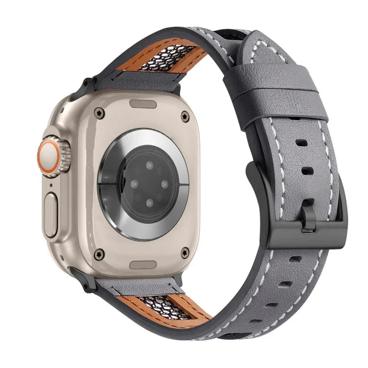สายรัดนาฬิกาหนังลูกวัวแท้ตาข่าย สำหรับ Apple Watch SE 2023 44 มม., สำหรับ Apple Watch SE 2023 40 มม., สำหรับ Apple Watch Ultra 2 49 มม., สำหรับ Apple Watch Series 9 45 มม., สำหรับ Apple Watch Series 9 41 มม., สำหรับ Apple Watch Ultra 49 มม.