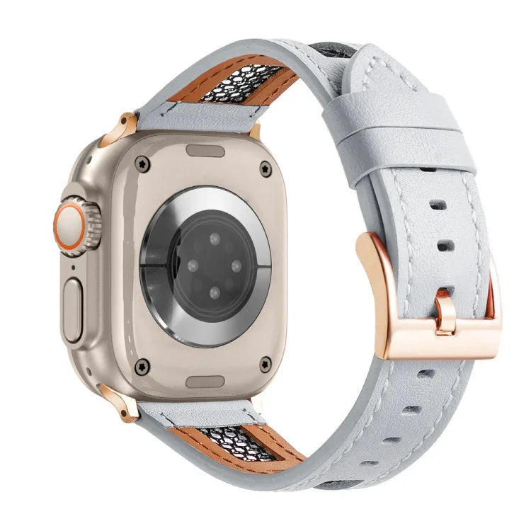 สายรัดนาฬิกาหนังลูกวัวแท้ตาข่าย สำหรับ Apple Watch SE 2023 44 มม., สำหรับ Apple Watch SE 2023 40 มม., สำหรับ Apple Watch Ultra 2 49 มม., สำหรับ Apple Watch Series 9 45 มม., สำหรับ Apple Watch Series 9 41 มม., สำหรับ Apple Watch Ultra 49 มม.