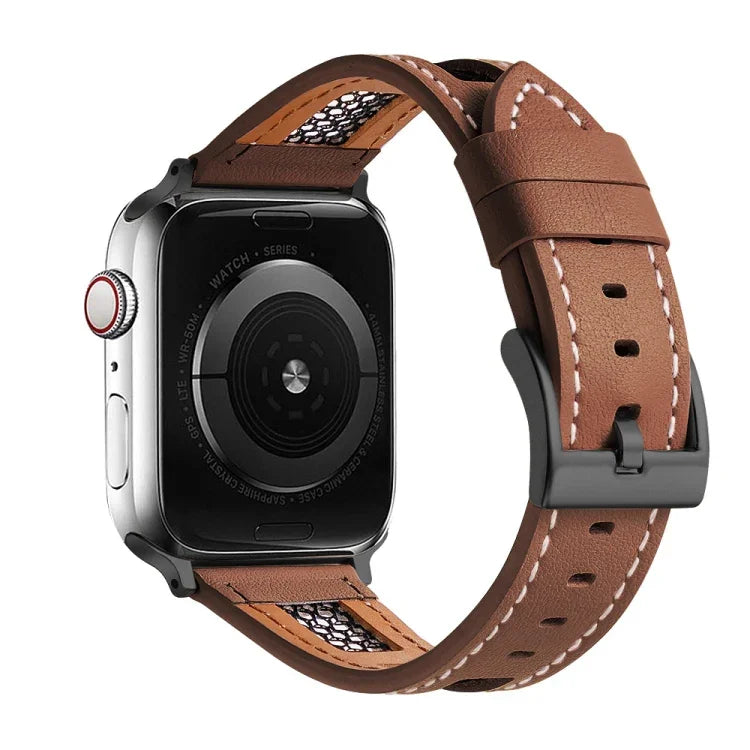 สายรัดนาฬิกาหนังลูกวัวแท้ตาข่าย สำหรับ Apple Watch SE 2023 44 มม., สำหรับ Apple Watch SE 2023 40 มม., สำหรับ Apple Watch Ultra 2 49 มม., สำหรับ Apple Watch Series 9 45 มม., สำหรับ Apple Watch Series 9 41 มม., สำหรับ Apple Watch Ultra 49 มม.
