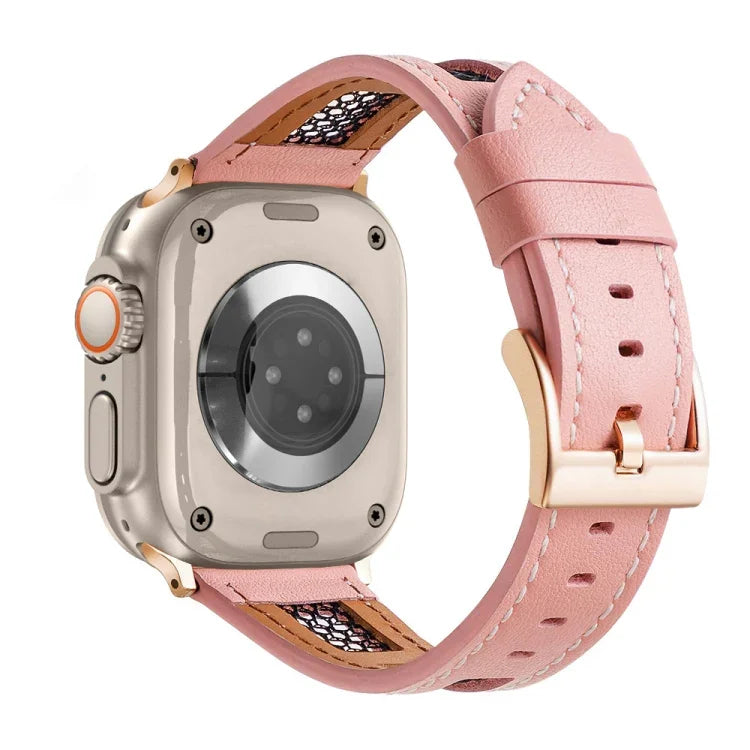 สายรัดนาฬิกาหนังลูกวัวแท้ตาข่าย สำหรับ Apple Watch SE 2023 44 มม., สำหรับ Apple Watch SE 2023 40 มม., สำหรับ Apple Watch Ultra 2 49 มม., สำหรับ Apple Watch Series 9 45 มม., สำหรับ Apple Watch Series 9 41 มม., สำหรับ Apple Watch Ultra 49 มม.