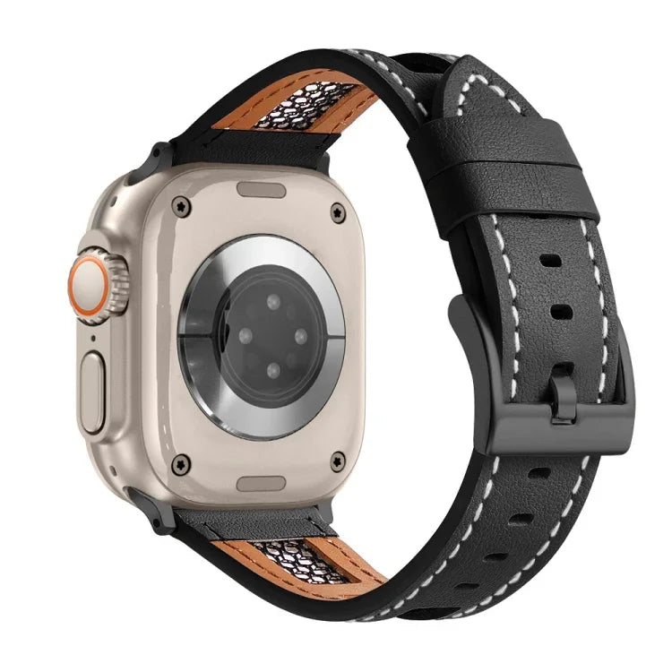 สายรัดนาฬิกาหนังลูกวัวแท้ตาข่าย สำหรับ Apple Watch SE 2023 44 มม., สำหรับ Apple Watch SE 2023 40 มม., สำหรับ Apple Watch Ultra 2 49 มม., สำหรับ Apple Watch Series 9 45 มม., สำหรับ Apple Watch Series 9 41 มม., สำหรับ Apple Watch Ultra 49 มม.