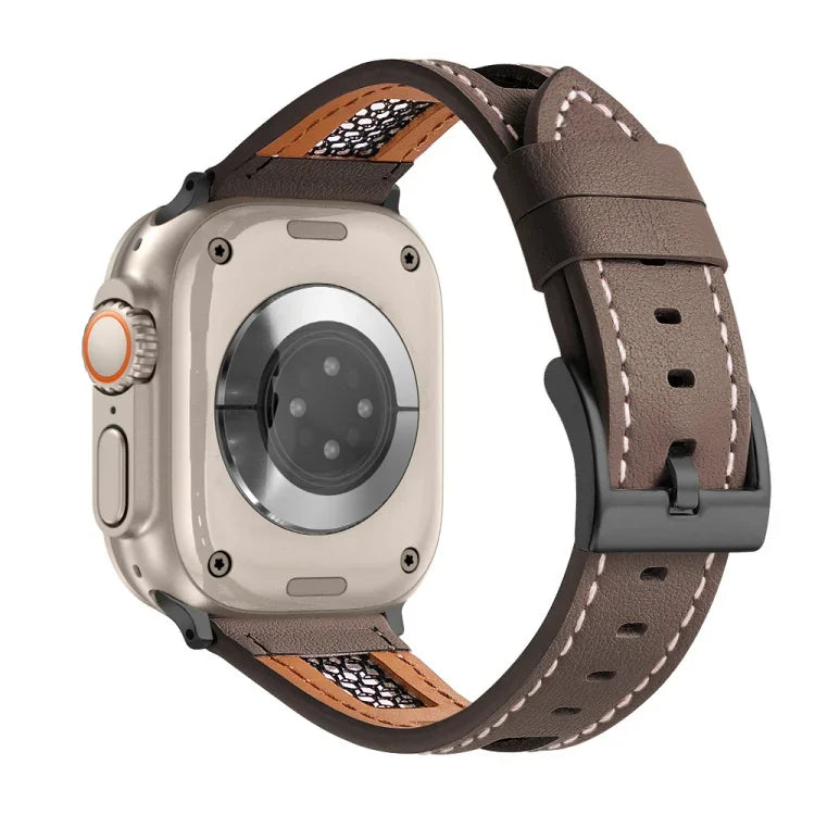 สายรัดนาฬิกาหนังลูกวัวแท้ตาข่าย สำหรับ Apple Watch SE 2023 44 มม., สำหรับ Apple Watch SE 2023 40 มม., สำหรับ Apple Watch Ultra 2 49 มม., สำหรับ Apple Watch Series 9 45 มม., สำหรับ Apple Watch Series 9 41 มม., สำหรับ Apple Watch Ultra 49 มม.