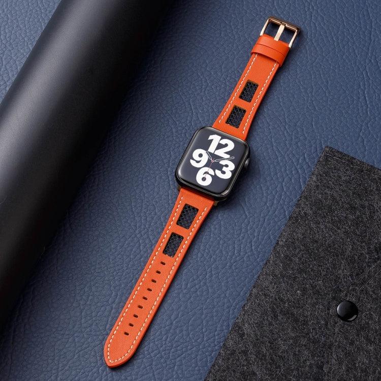 สายรัดนาฬิกาหนังลูกวัวแท้ตาข่าย สำหรับ Apple Watch Series 8 41 มม., สำหรับ Apple Watch Series 8 45 มม., สำหรับ Apple Watch SE 2022 40 มม., สำหรับ Apple Watch SE 2022 44 มม., สำหรับ Apple Watch Series 7 41 มม., สำหรับ Apple Watch Series 7 45 มม.