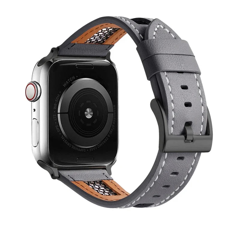 สายรัดนาฬิกาหนังลูกวัวแท้ตาข่าย สำหรับ Apple Watch Series 8 41 มม., สำหรับ Apple Watch Series 8 45 มม., สำหรับ Apple Watch SE 2022 40 มม., สำหรับ Apple Watch SE 2022 44 มม., สำหรับ Apple Watch Series 7 41 มม., สำหรับ Apple Watch Series 7 45 มม.