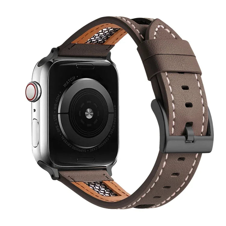 สายรัดนาฬิกาหนังลูกวัวแท้ตาข่าย สำหรับ Apple Watch Series 4 44 มม., สำหรับ Apple Watch Series 4 40 มม., สำหรับ Apple Watch Series 3 38 มม., สำหรับ Apple Watch Series 3 42 มม., สำหรับ Apple Watch Series 2 42 มม., สำหรับ Apple Watch Series 2 38 มม.