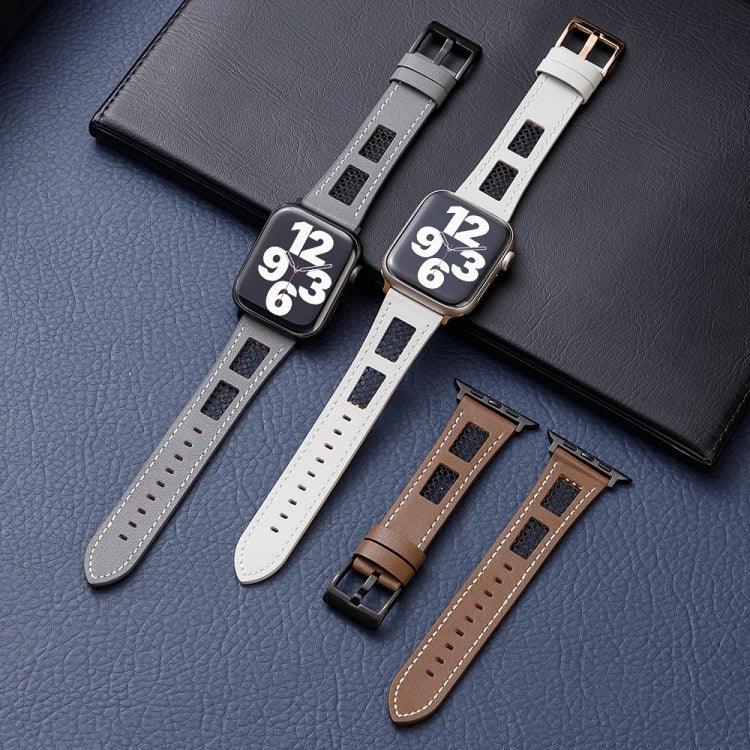 สายรัดนาฬิกาหนังลูกวัวแท้ตาข่าย สำหรับ Apple Watch SE 2023 44 มม., สำหรับ Apple Watch SE 2023 40 มม., สำหรับ Apple Watch Ultra 2 49 มม., สำหรับ Apple Watch Series 9 45 มม., สำหรับ Apple Watch Series 9 41 มม., สำหรับ Apple Watch Ultra 49 มม.