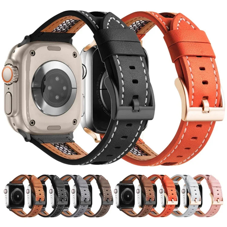 สายรัดนาฬิกาหนังลูกวัวแท้ตาข่าย สำหรับ Apple Watch Series 8 41 มม., สำหรับ Apple Watch Series 8 45 มม., สำหรับ Apple Watch SE 2022 40 มม., สำหรับ Apple Watch SE 2022 44 มม., สำหรับ Apple Watch Series 7 41 มม., สำหรับ Apple Watch Series 7 45 มม.