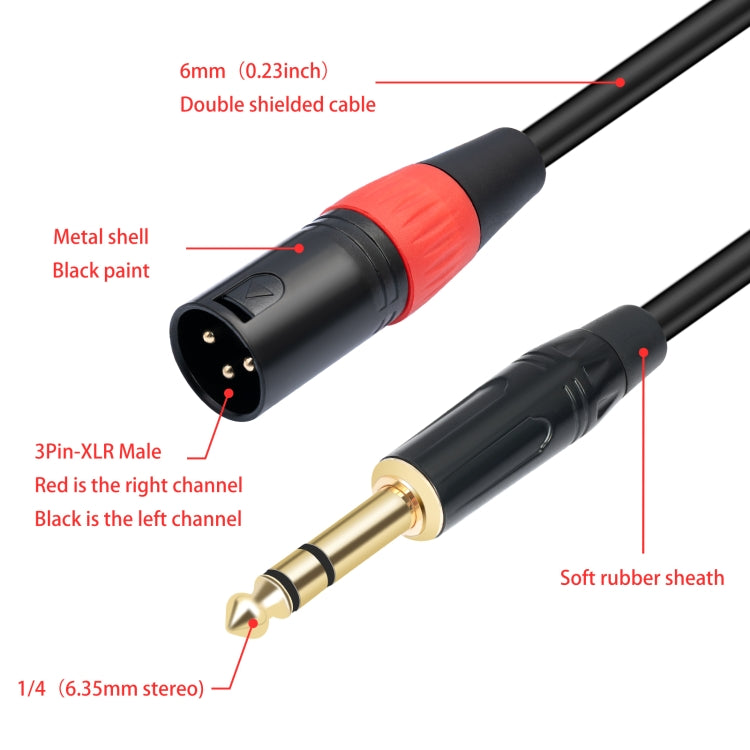 สายเสียง TC145YXK108RE-10 ขนาด 6.35 มม. 1/4 TRS ตัวผู้ ถึง XLR คู่ตัวผู้ ความยาว 1m, 2m, 3m
