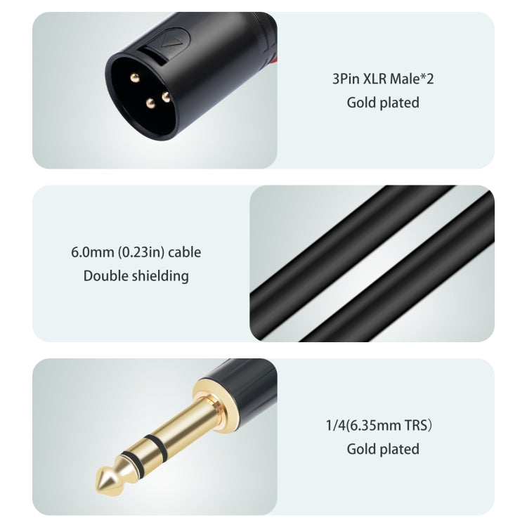 สายเสียง TC145YXK108RE-10 ขนาด 6.35 มม. 1/4 TRS ตัวผู้ ถึง XLR คู่ตัวผู้ ความยาว 1m, 2m, 3m