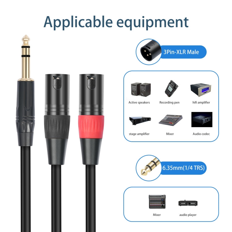 สายเสียง TC145YXK108RE-10 ขนาด 6.35 มม. 1/4 TRS ตัวผู้ ถึง XLR คู่ตัวผู้ ความยาว 1m, 2m, 3m