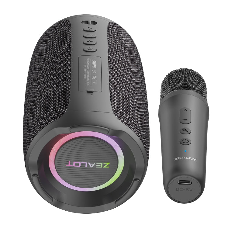 ลำโพงคาราโอเกะไร้สาย Zealot S61M พร้อมไฟ RGB จังหวะเพลง ไมโครโฟนเดี่ยวและคู่