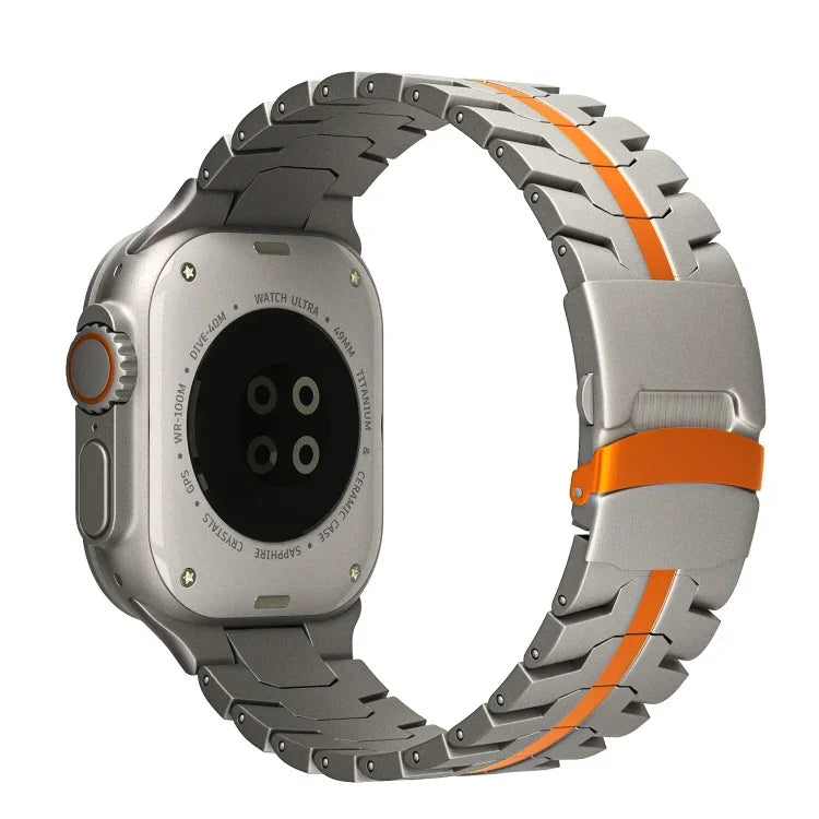 สายรัดนาฬิกาเหล็กไทเทเนียม Turtle แบบล็อกคู่ สำหรับ Apple Watch SE 2023 44 มม., สำหรับ Apple Watch SE 2023 40 มม., สำหรับ Apple Watch Ultra 2 49 มม., สำหรับ Apple Watch Series 9 45 มม., สำหรับ Apple Watch Series 9 41 มม., สำหรับ Apple Watch Ultra 49 มม.