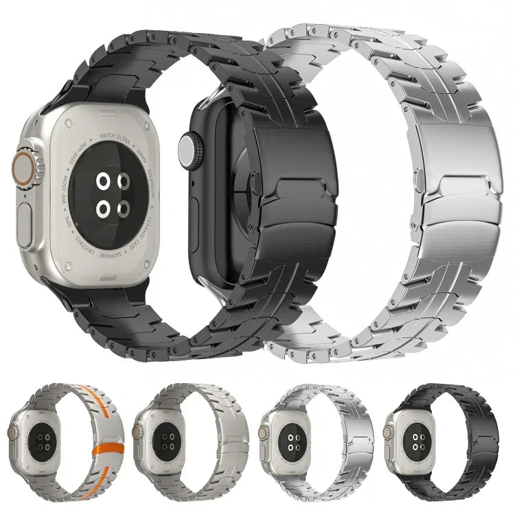 สายรัดนาฬิกาเหล็กไทเทเนียม Turtle แบบล็อกคู่ สำหรับ Apple Watch SE 2023 44 มม., สำหรับ Apple Watch SE 2023 40 มม., สำหรับ Apple Watch Ultra 2 49 มม., สำหรับ Apple Watch Series 9 45 มม., สำหรับ Apple Watch Series 9 41 มม., สำหรับ Apple Watch Ultra 49 มม.