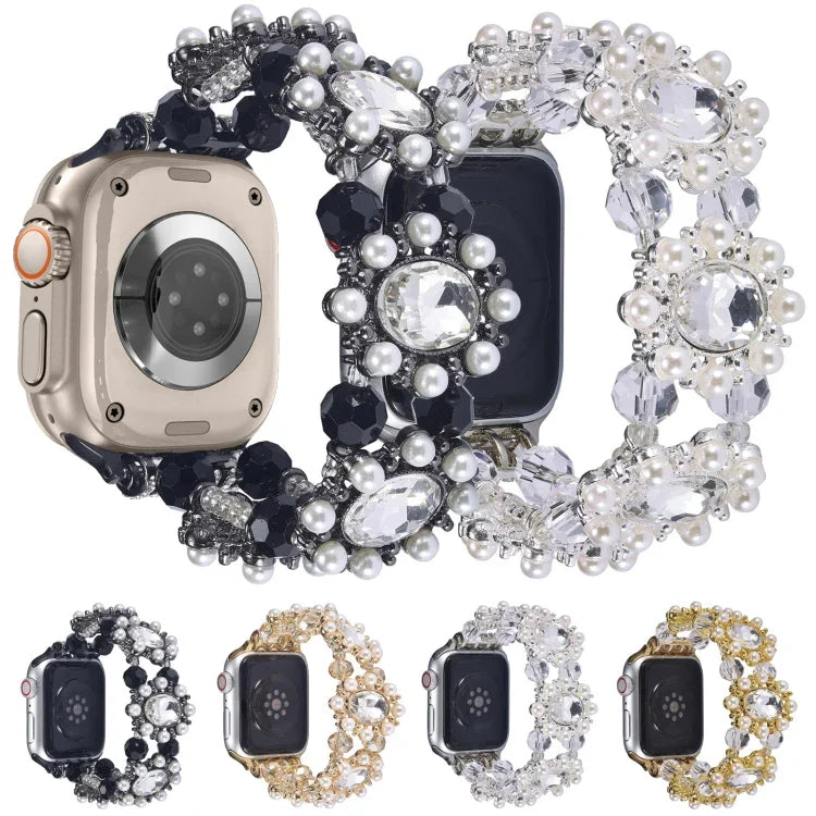 Beaded Pearl Gemstone Bracelet Watch Band, For Apple Watch SE 40mm, For Apple Watch SE 44mm, For Apple Watch Series 6 40mm, For Apple Watch Series 6 44mm, For Apple Watch Series 5 44mm, For Apple Watch Series 5 40mm, For Apple Watch Series 4 44mm      ...