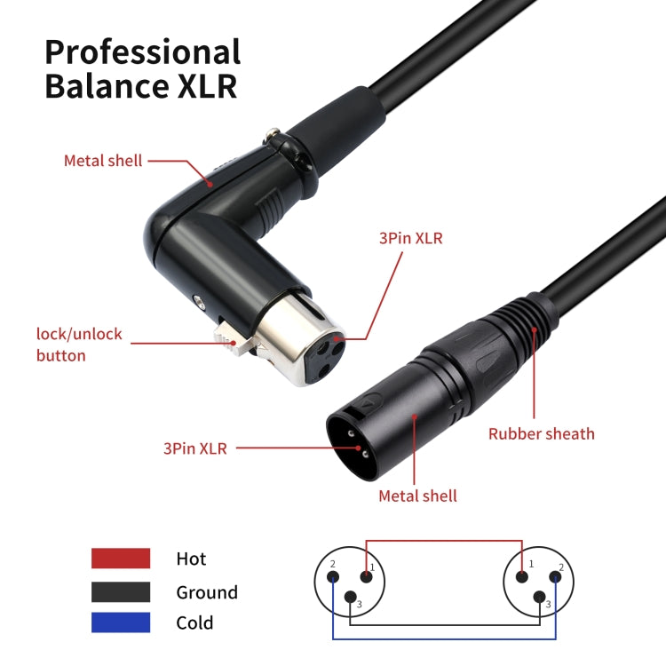 สายเสียง XK041L XLR 3 พิน ตัวผู้ตรง ถึง ตัวเมียมุมฉาก ความยาว 0.3m, 1m, 2m, 3m, 5m, 10m