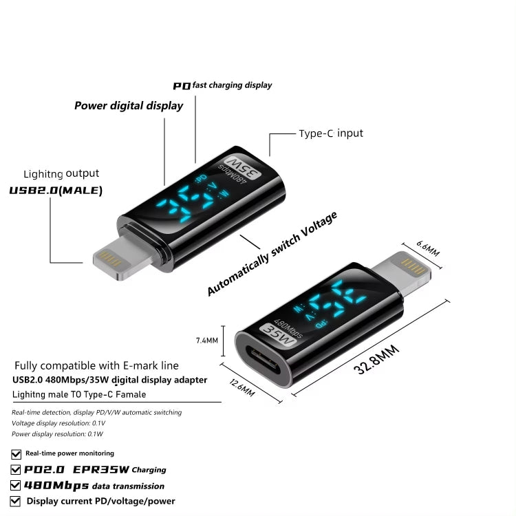 อะแดปเตอร์ชาร์จพร้อมจอดิจิทัล, 8 พิน ตัวผู้เป็น Type-C ตัวเมีย 35W, Type-C ตัวผู้เป็น 8 พิน ตัวเมีย 35W, Type-C ตัวผู้เป็น Type-C ตัวเมีย 140W