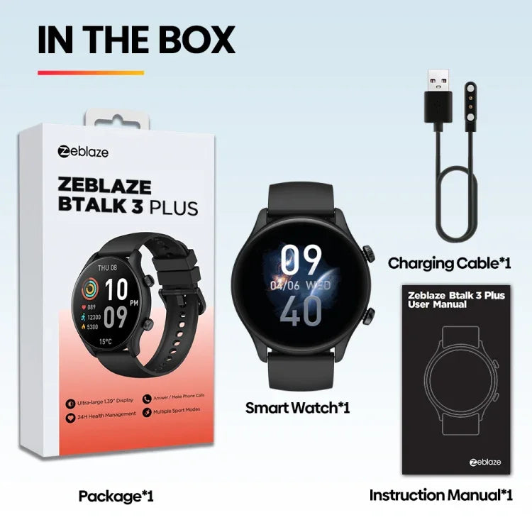 Zeblaze Btalk 3 Plus สมาร์ทวอทช์ฟิตเนสและสุขภาพหน้าจอ 1.39 นิ้ว รองรับการโทรด้วยเสียง