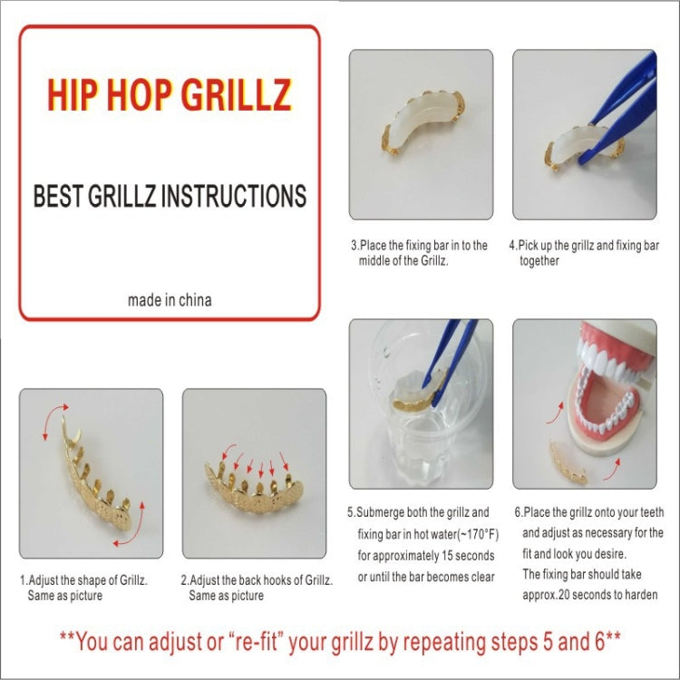 Hip Hop Accessories Gold Tooth Set Real Gold Plating Smooth Upper Eight Lower Six Denture Set