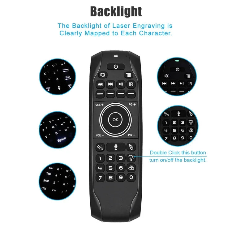 คีย์บอร์ดรีโมทไร้สาย G7V Pro 2.4GHz Fly Air Mouse พร้อมไฟ LED แบ็คไลท์ และไจโรสโคป สำหรับ Android TV Box / PC, รองรับเสียงอัจฉริยะ