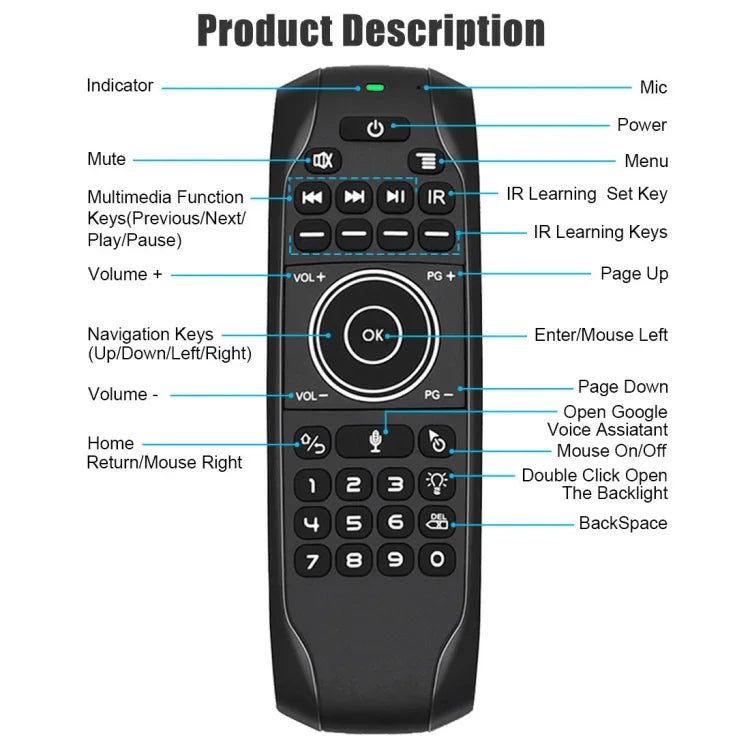 คีย์บอร์ดรีโมทไร้สาย G7V Pro 2.4GHz Fly Air Mouse พร้อมไฟ LED แบ็คไลท์ และไจโรสโคป สำหรับ Android TV Box / PC, รองรับเสียงอัจฉริยะ