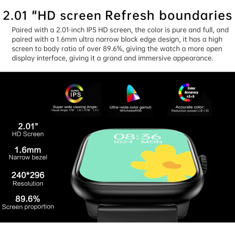 Y80 สมาร์ทวอทช์หน้าจอ IPS HD 2.01 นิ้ว รองรับการโทรบลูทูธ / ตรวจสุขภาพ