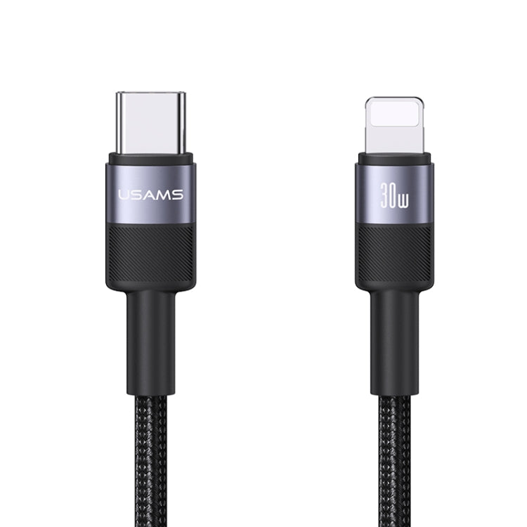 USAMS SJ729 สายข้อมูลอลูมิเนียม USB-C/Type-C เป็น 8 Pin 30W ความยาว 1.2 ม., SJ729