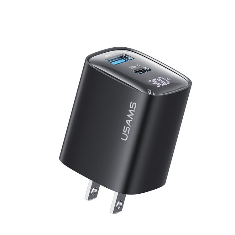 USAMS CC230 30W USB+USB-C / Type-C พอร์ตคู่ GaN ที่ชาร์จดิจิทัลแสดงผล, สเปค: ปลั๊ก US, CC230