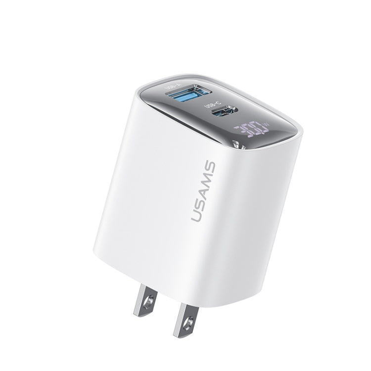 USAMS CC230 30W USB+USB-C / Type-C พอร์ตคู่ GaN ที่ชาร์จดิจิทัลแสดงผล, สเปค: ปลั๊ก US, CC230