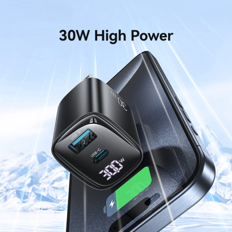 USAMS CC230 30W USB+USB-C / Type-C พอร์ตคู่ GaN ที่ชาร์จดิจิทัลแสดงผล, สเปค: ปลั๊ก US, CC230