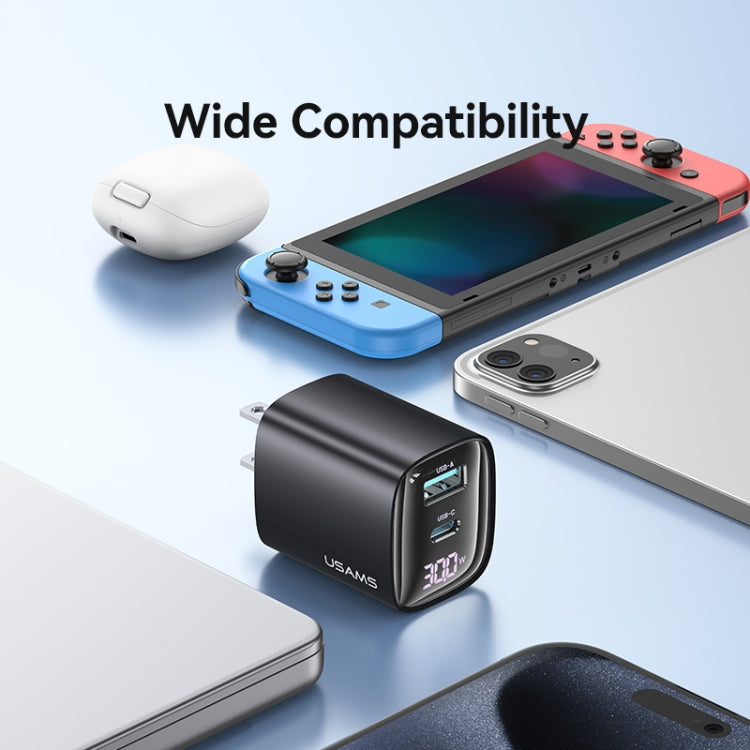 USAMS CC230 30W USB+USB-C / Type-C พอร์ตคู่ GaN ที่ชาร์จดิจิทัลแสดงผล, สเปค: ปลั๊ก US, CC230