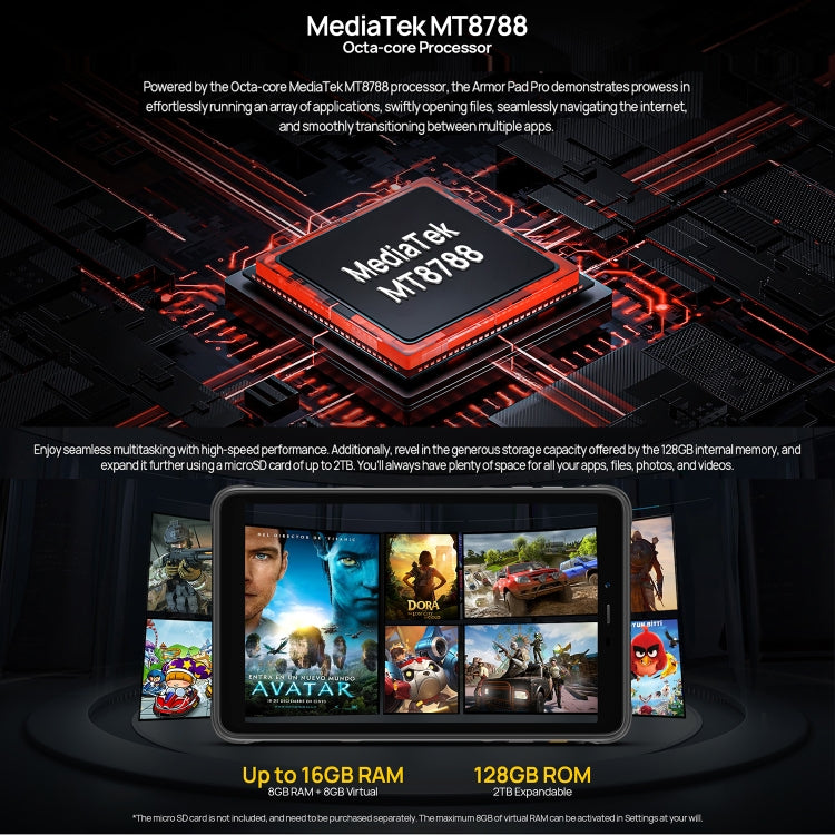 Ulefone Armor Pad Pro แท็บเล็ตพีซีแบบทนทาน ขนาด 8 นิ้ว Android 13 MediaTek MT8788 Octa Core เครือข่าย 4G ปลั๊ก EU Armor Pad Pro