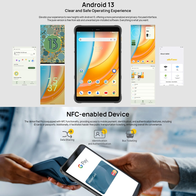 Ulefone Armor Pad Pro แท็บเล็ตพีซีแบบทนทาน ขนาด 8 นิ้ว Android 13 MediaTek MT8788 Octa Core เครือข่าย 4G ปลั๊ก EU Armor Pad Pro