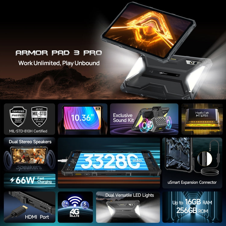 Ulefone Armor Pad 3 Pro แท็บเล็ตพีซีแบบทนทาน ขนาด 10.36 นิ้ว Android 13 MediaTek MT8788 Octa Core เครือข่าย 4G ปลั๊ก EU Armor Pad 3 Pro
