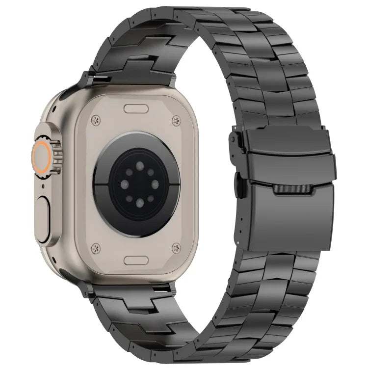 สายรัดนาฬิกาโลหะผสมไทเทเนียมพร้อมหัวเข็มขัดนิรภัยรูปข้าว สำหรับ Apple Watch Series 5 44 มม., สำหรับ Apple Watch Series 4 44 มม., สำหรับ Apple Watch Series 3 42 มม.