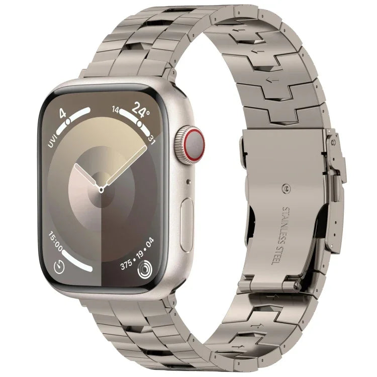 สายรัดนาฬิกาโลหะผสมไทเทเนียมพร้อมหัวเข็มขัดนิรภัยรูปข้าว สำหรับ Apple Watch Series 5 44 มม., สำหรับ Apple Watch Series 4 44 มม., สำหรับ Apple Watch Series 3 42 มม.