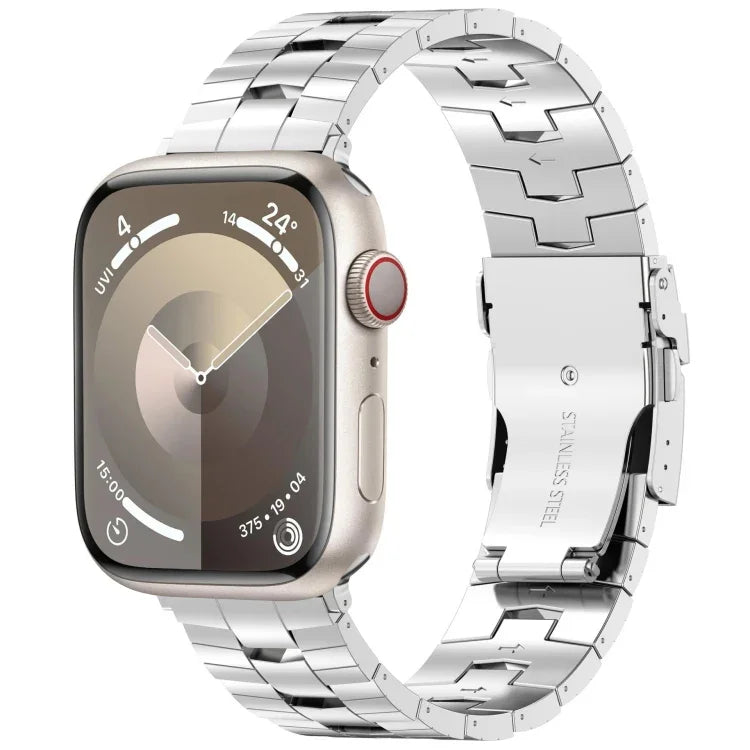สายรัดนาฬิกาโลหะผสมไทเทเนียมพร้อมหัวเข็มขัดนิรภัยรูปข้าว สำหรับ Apple Watch Series 5 44 มม., สำหรับ Apple Watch Series 4 44 มม., สำหรับ Apple Watch Series 3 42 มม.