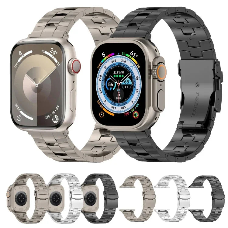 สายรัดนาฬิกาโลหะผสมไทเทเนียมพร้อมหัวเข็มขัดนิรภัยรูปข้าว สำหรับ Apple Watch Series 5 44 มม., สำหรับ Apple Watch Series 4 44 มม., สำหรับ Apple Watch Series 3 42 มม.