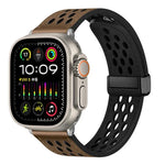 สายรัดนาฬิกาหนัง PU หัวเข็มขัดพับแบบมีรู สำหรับ Apple Watch Ultra 49 มม.