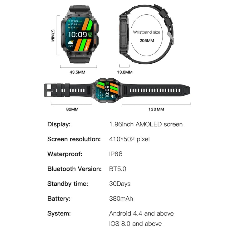 LEMFO K61 Pro สมาร์ทวอทช์กีฬา BT5.0 หน้าจอ 1.96 นิ้ว รองรับการโทรบลูทูธ / การนอนหลับ / ออกซิเจนในเลือด / วัดอัตราการเต้นหัวใจ / ความดันโลหิต