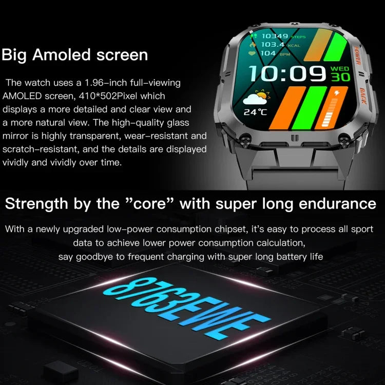 LEMFO K61 Pro สมาร์ทวอทช์กีฬา BT5.0 หน้าจอ 1.96 นิ้ว รองรับการโทรบลูทูธ / การนอนหลับ / ออกซิเจนในเลือด / วัดอัตราการเต้นหัวใจ / ความดันโลหิต
